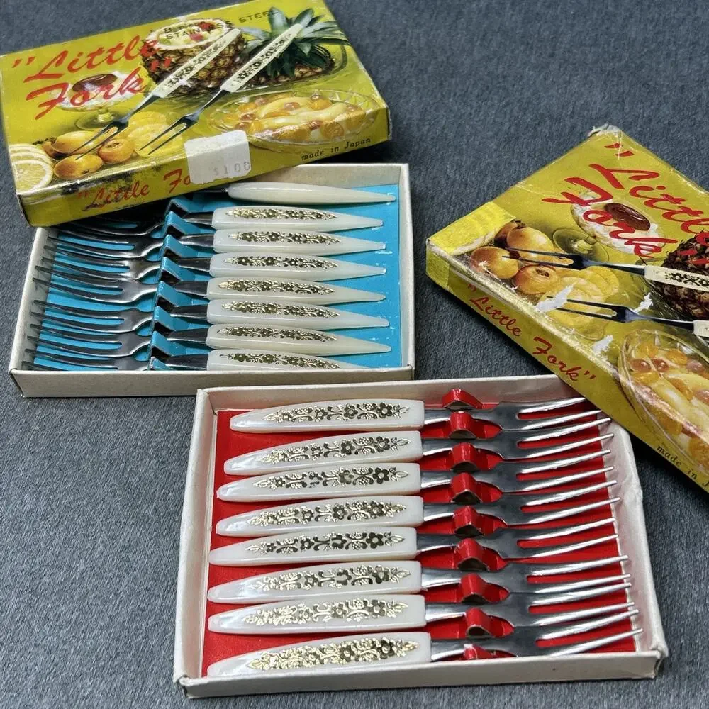 2 Vintage Little Fork 8pc Stainless Steel Appetizer Serving Sets 16 Forks MCM